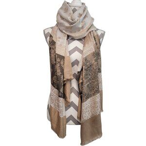 Pashmina Cashmere Scarf Shawl Wedding Special Occasion Brown Gold Floral *READ*